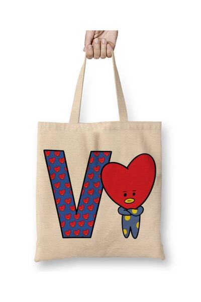 Baskı Dükkanı Geantă din pânză Bts Meets Bt21 V cu mâner lung