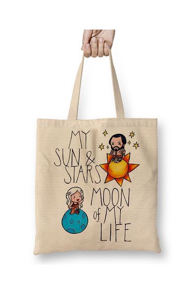 Baskı Dükkanı My Sun Stars Moon Of My Life υφασμάτινη τσάντα με μακριά λαβή