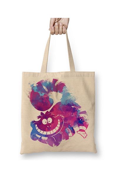 Baskı Dükkanı Geantă din pânză Colorful Madness The Cheshire Cat cu mâner lung