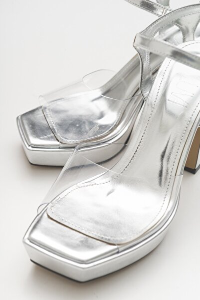 Luvi Pantofi cu toc de damă din piele de argint vin transparent