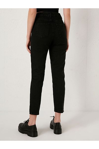 LİMABEL Fadeless Black Mom Denim Pants Lycra High Waist Black Mom Jeans Extra Comfortable Black Mom