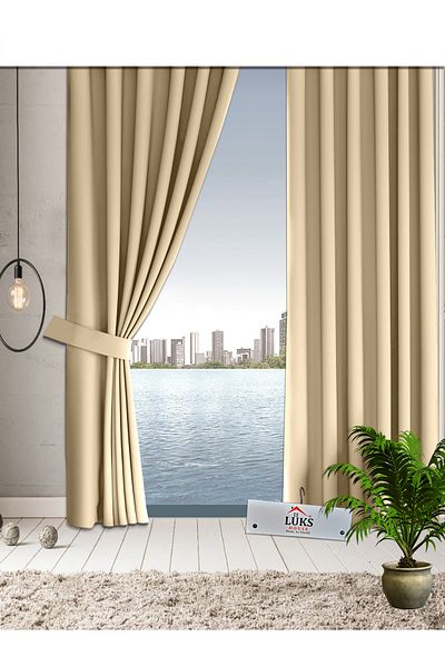 lüks House Beige Blackout Background Curtain Flat Planting Without Pleats