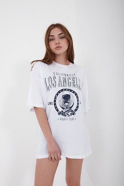 Mad&Calf Unisex Oversize Λος Άντζελες εμπριμέ λευκό μπλουζάκι