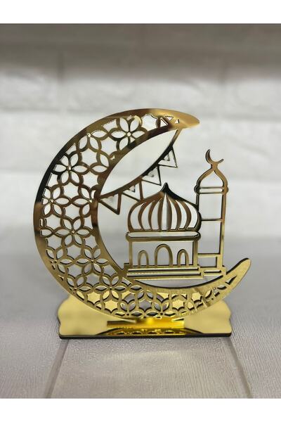 Genel Markalar Ramazan Özel Dekoratif Pleksi Mumluk Gold Cami Desen 18 X 16 Cm