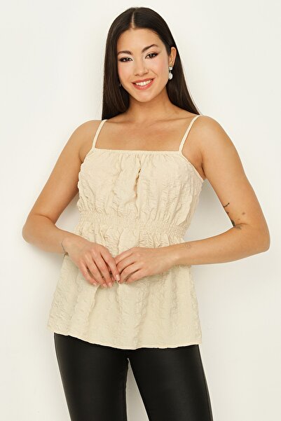 Select Moda Γυναικεία κρεμ μπλούζα με λουράκια και ελαστική μέση