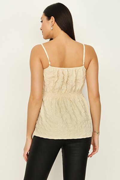 Select Moda Γυναικεία κρεμ μπλούζα με λουράκια και ελαστική μέση