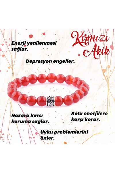 OSMANLI DEĞERLİ TAŞ 8 mm Red Natural Stone Bracelet - Certified B773