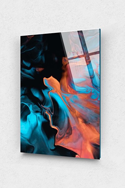 Assos Design Crno, plavo i narandžasto plesno apstraktno stakleno slikarstvo,...