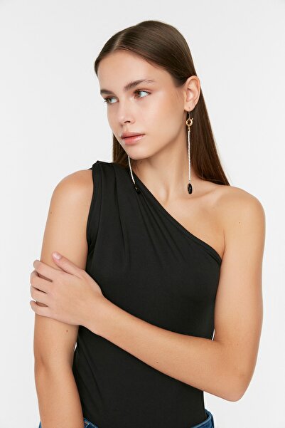 Trendyol Collection Černý asymetrický límec Flexibilní pletené tělo s patentkami zespodu TWOSS22BD00014