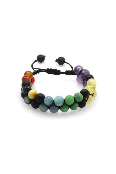PİGADO Double Row Macrame Braided Natural Stone Success Men's Bracelet
