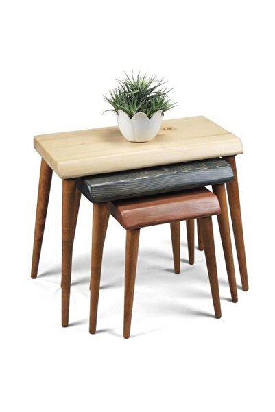 Mobenta Doğal Ağaç Masif Kütük 3’lü Zigon Sehpa