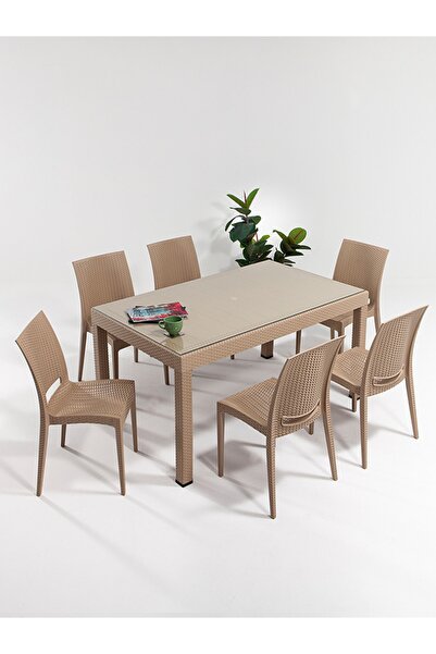 Modalife Rattan 6 Kişilik Camlı Bahçe Masa Takımı