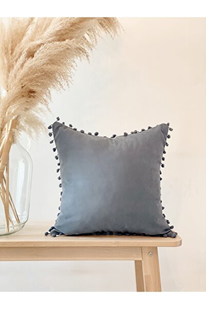 Hestia Home Μίνι Μαξιλαροθήκη με Πομπόν, Μπλε