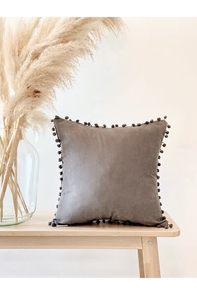 Hestia Home Mini Ponponlu Yastık Kılıfı Kırlent Kılıfı Antrasit