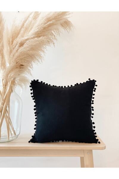 Hestia Home Μίνι Μαξιλαροθήκη με Πομπόν, Μαύρη