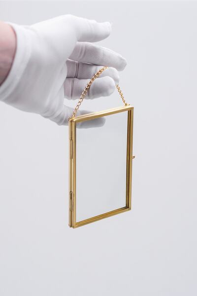 El Crea Designs 12x8cm Pirinç Gold Dikey Duvar Askılı Zincirli Cam Resim Foto...