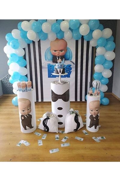 BEST PARTİ DOĞUM GÜNÜ PARTİ SÜSLERİ Boss Baby Concept - Pastel Blue - Pastel White Balloon Chain 50 Pieces