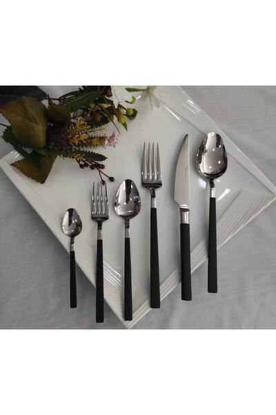 BRONDOFF Stayle Tek Kişilik 6 Parça Siyah Çelik Çatal Kaşık Bıçak Seti