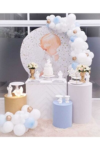BEST PARTİ DOĞUM GÜNÜ PARTİ SÜSLERİ Pastel White - Blue - Chrome Gold Balloon...