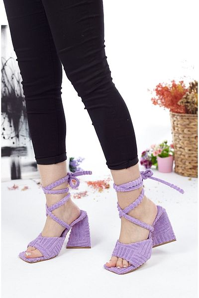 Allyup Daily Women's Towel Sandals Slippers Ankle Lace Flexible Soft High Heeled Shoes 132