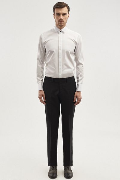 ALTINYILDIZ CLASSICS Weißes, weißes, maßgeschneidertes Slim-Fit-Slim-Fit-Hemd für Herren mit Stehkragen