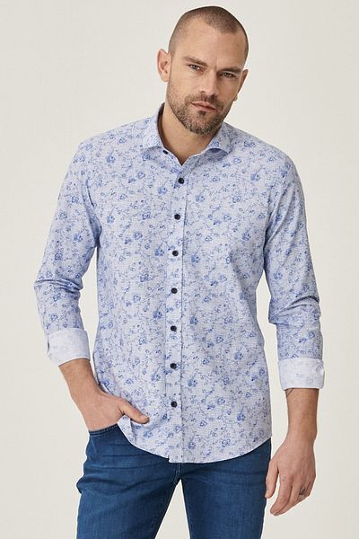 ALTINYILDIZ CLASSICS Cămașă alb-albastru Tailored Slim Fit pentru bărbați - guler italian imprimat