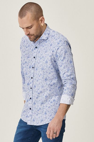 ALTINYILDIZ CLASSICS Cămașă alb-albastru Tailored Slim Fit pentru bărbați - guler italian imprimat