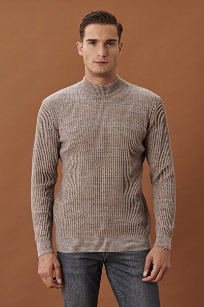 ALTINYILDIZ CLASSICS Men's Brown-gray Standard Fit Regular Cut Half Turtlenec...