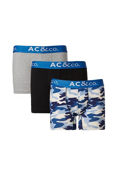AC&Co / Altınyıldız Classics Pánské tmavě modro-šedé balení 3 vzorovaných bavlněných pružných boxerek