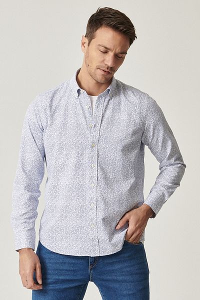 ALTINYILDIZ CLASSICS Cămașă pentru bărbați, alb-albastru marin, slim fit, slim fit, cu guler cu nasturi