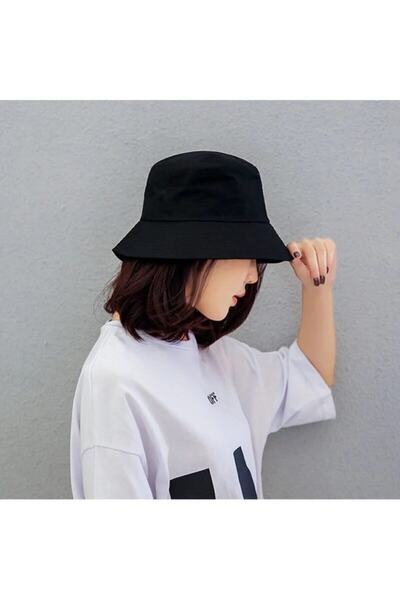 eleven market Düz Siyah Kova Şapka Balıkçı Şapka Bucket Hat