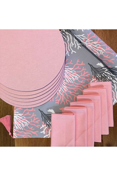 desen izmir American Serve, Pink Coral 6 Plates, 6 Napkins and Runner