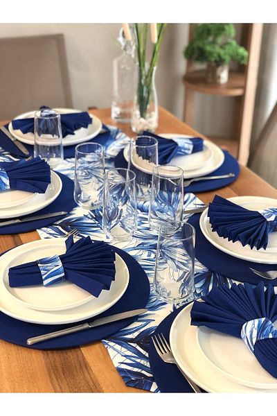 desen izmir American Service, Exotic 6 Plates, 6 Napkins, 6 Napkin Rings and Runner Tk5