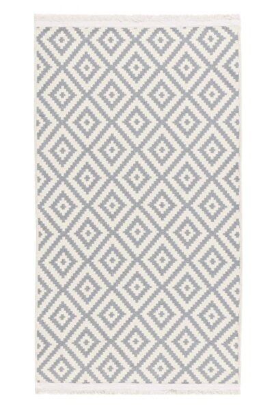 Voho Tekstil Kilim Yolluk - Çift Taraflı Gri Piramit Desen Yıkanabilir Kilim