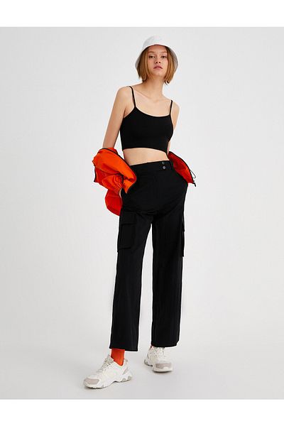 Koton High Waist Trousers with Wide Leg Pockets