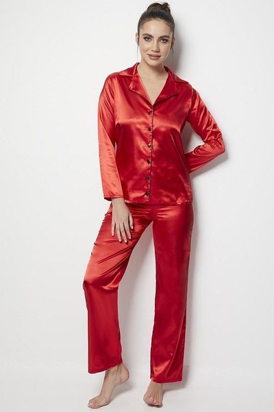 Miorre Women's Long Sleeve Front Buttoned Satin Pajama Set
