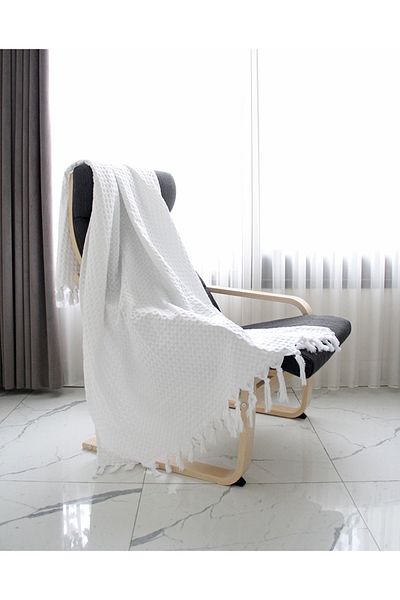 Lucy and Home White Sofa Shawl / TV Cover / Throw 130x170 Cm (Fringe Included)