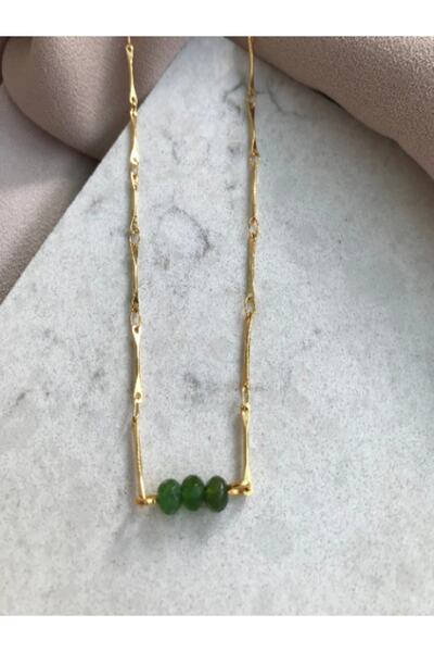 MiracleLivesGiftShop Üçlü Doğal Yeşim Taşlı Zincir Kolye 3 Yeşim Taşlı Zarif ...