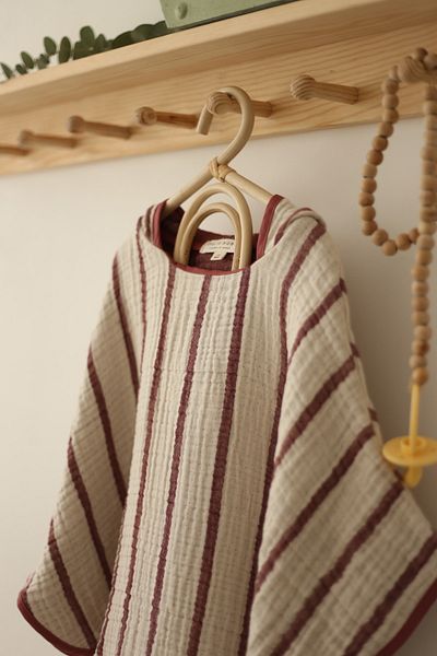 Mujo Baby&Kids Striped Multi Muslin Poncho – Claret Red
