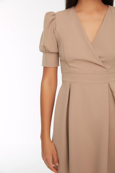 Trendyol Collection Μίνι υφαντό φόρεμα Camel Double Breasted Skater/Ζώνη που ανοίγει TWOSS20EL1639