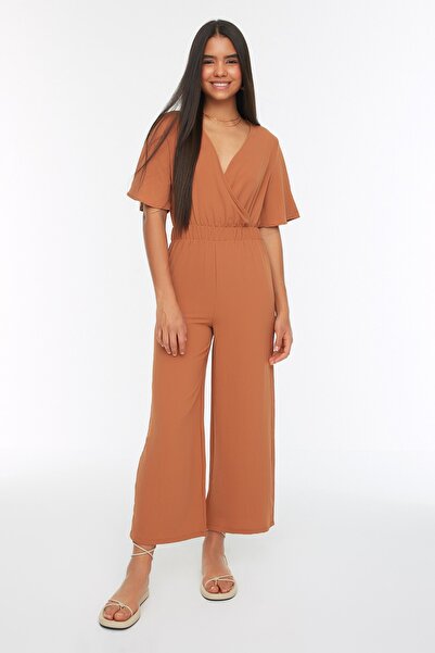 Trendyol Collection Ολόσωμη φόρμα Camel με διπλό γιακά με φαρδύ πόδι TWOSS20TU0100