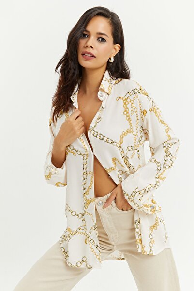 Cool & Sexy Kadın Vanilya Zincir Desen Gömlek BK1433