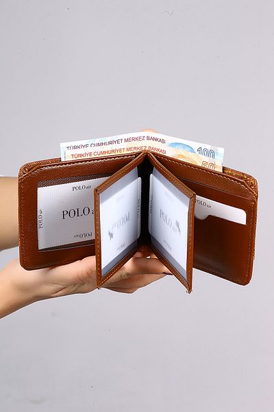 Polo Air Men's Denim Patterned Sports Wallet Brown