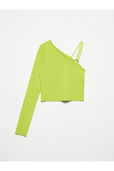 Dilvin 10170 Single Shoulder Open Sleeve Sweater-lime