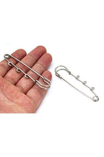 yfhobi 1 Adet - 8 Cm 3 Halkalı Iskoç Iğnesi, Nikel Renk, Çengelli Iğne