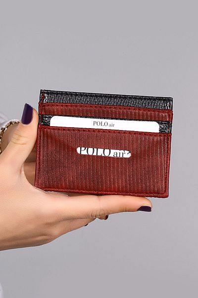 Polo Air Stripe Patterned Men's Card Holder Claret Red