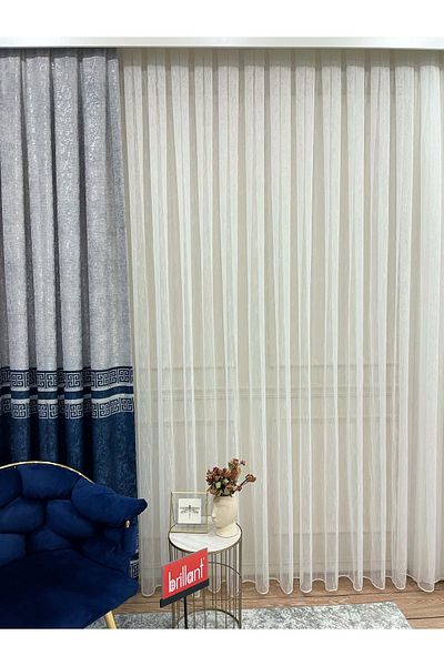 Brillant Ecru Linen Slub 1/2,5 Pleat Tulle Curtain