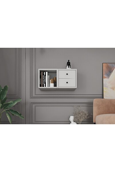 Nettrends Kitaplikli Çekmeceli Duvar Rafi Beyaz 70 Cm Dvr-1012-ç