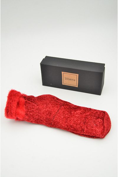 mottomia Thick Textured Double Sole Red Women's New Year's Special Socks Model 4