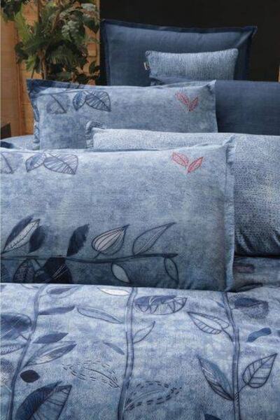 Sarev طقم غطاء لحاف مزدوج من القطن قابل للغسل من De Jessıe Ranforce باللون ال...